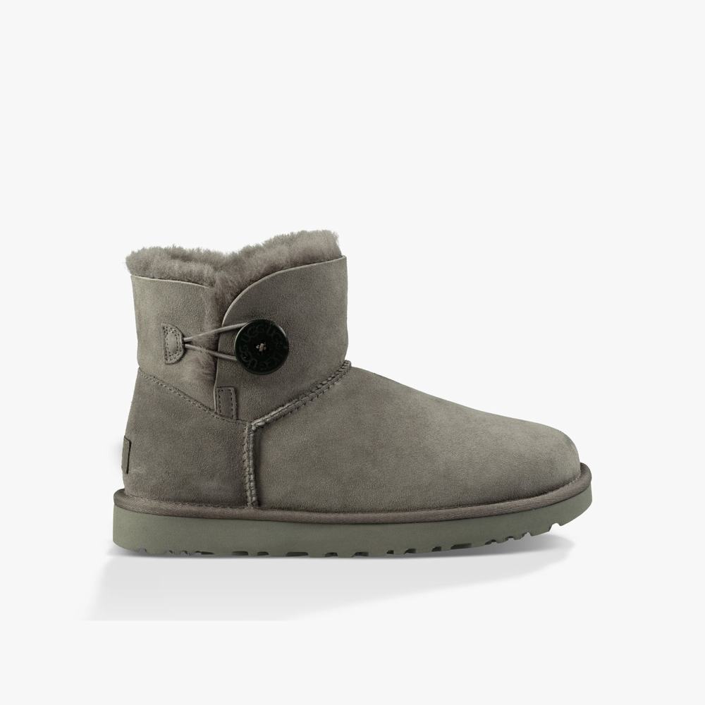 Bottes Classic UGG Mini Bailey Button II Femme Grise Soldes 885PLXFG